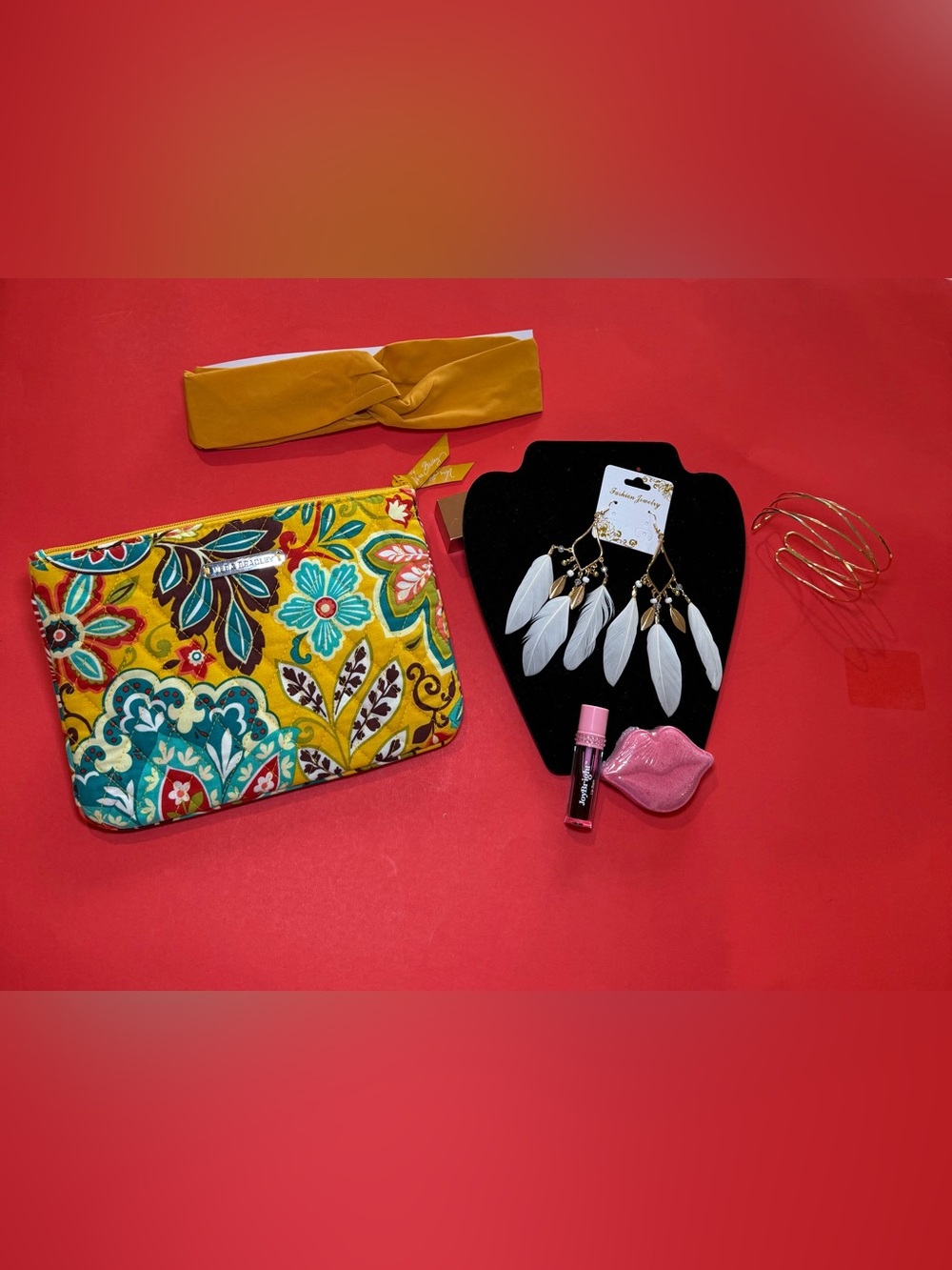 Vera Bradley Yellow Floral Zip Wristlet Pouch& accessories